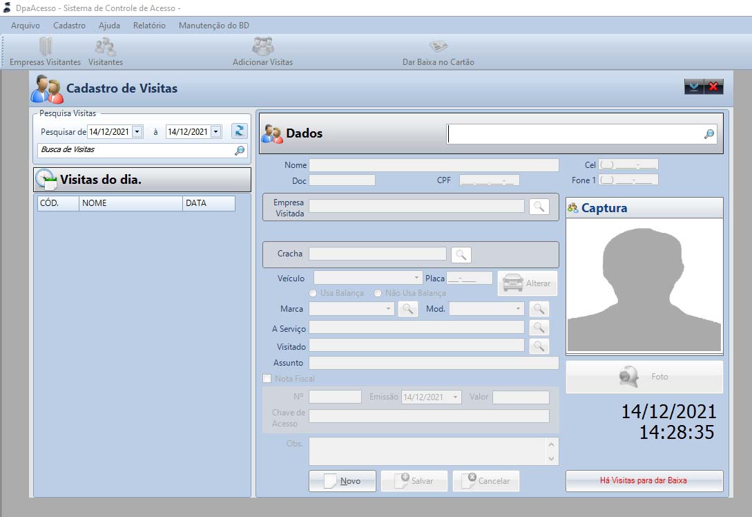 Cadastro de visitas no DpaAcesso